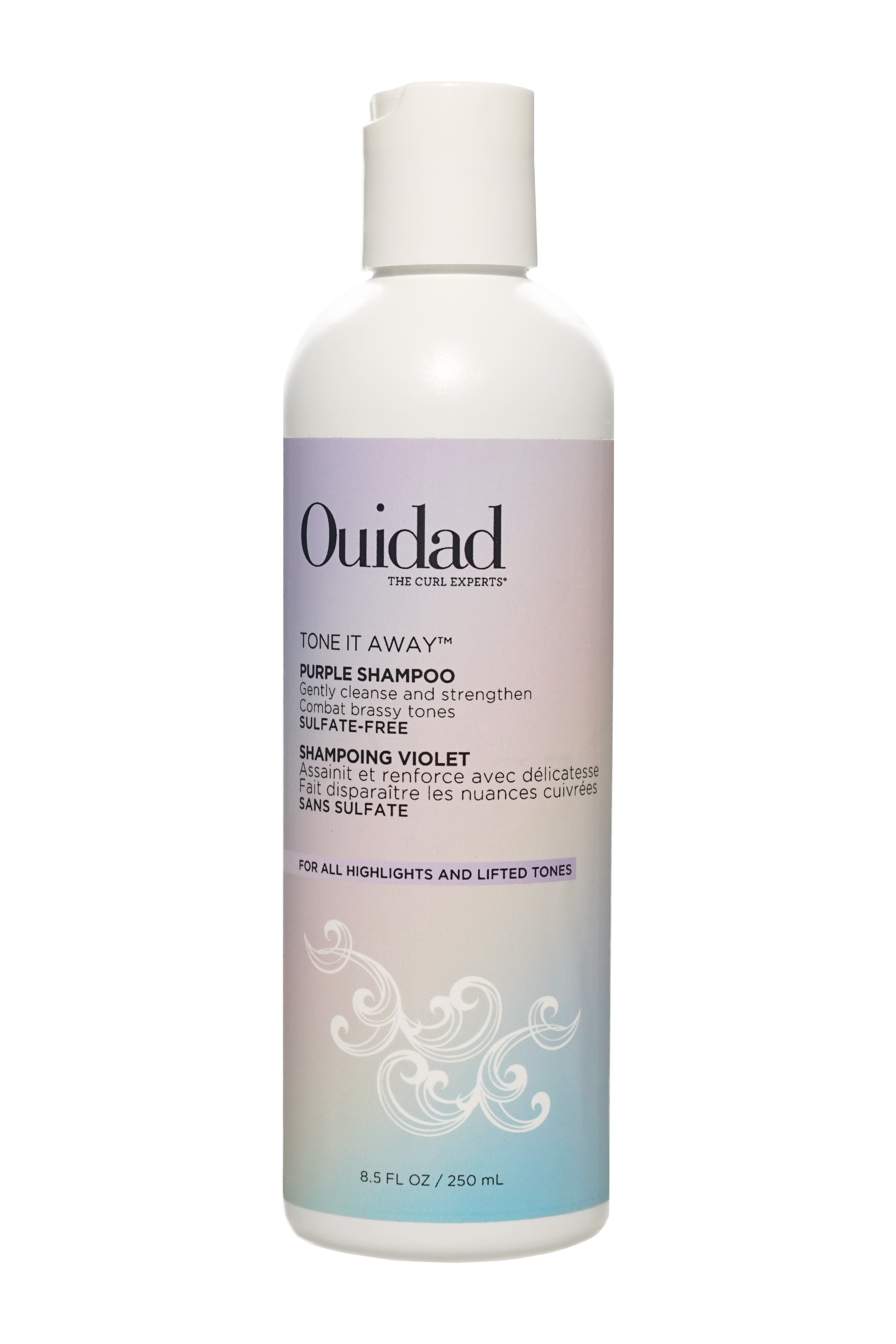 Bottle of Tone It Away® Purple Shampoo on white background