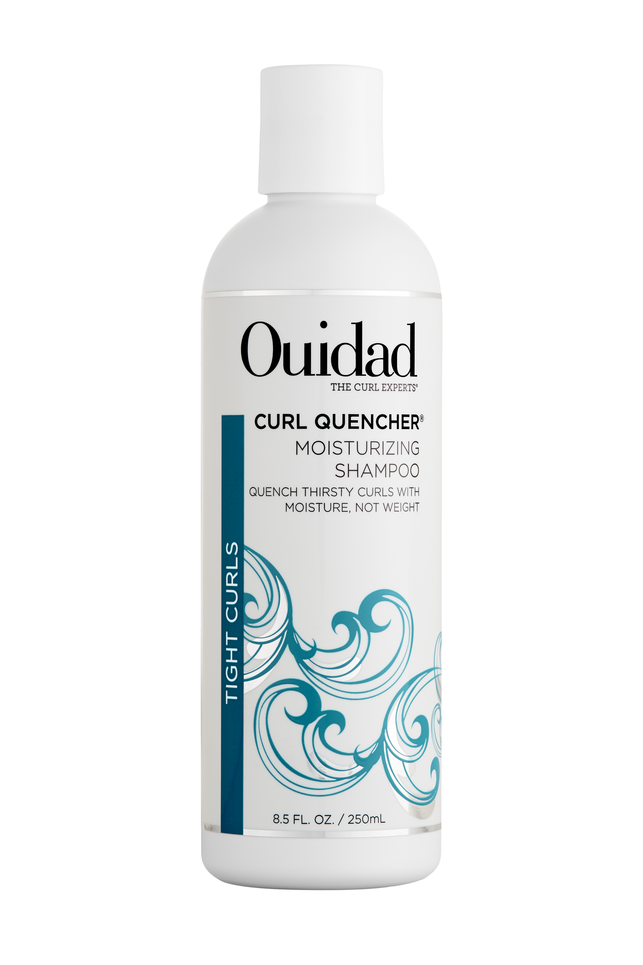 Bottle of Ouidad Curl Quencher® Moisturizing Shampoo on white background